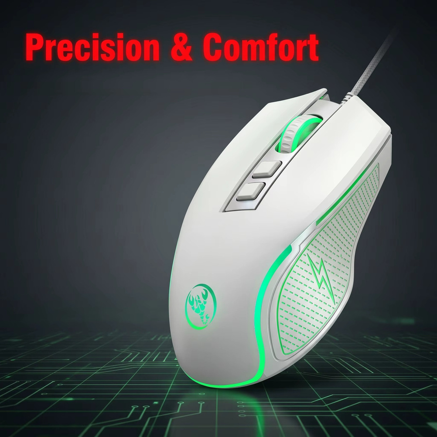 HXSJ RGB Gaming-Maus mit 3600 CPI, 7-Farben-Atmungsbeleuchtung und Wabenstruktur für PC und Laptop, Schwarz/Weiß/Mehrfarbig - Bild 2