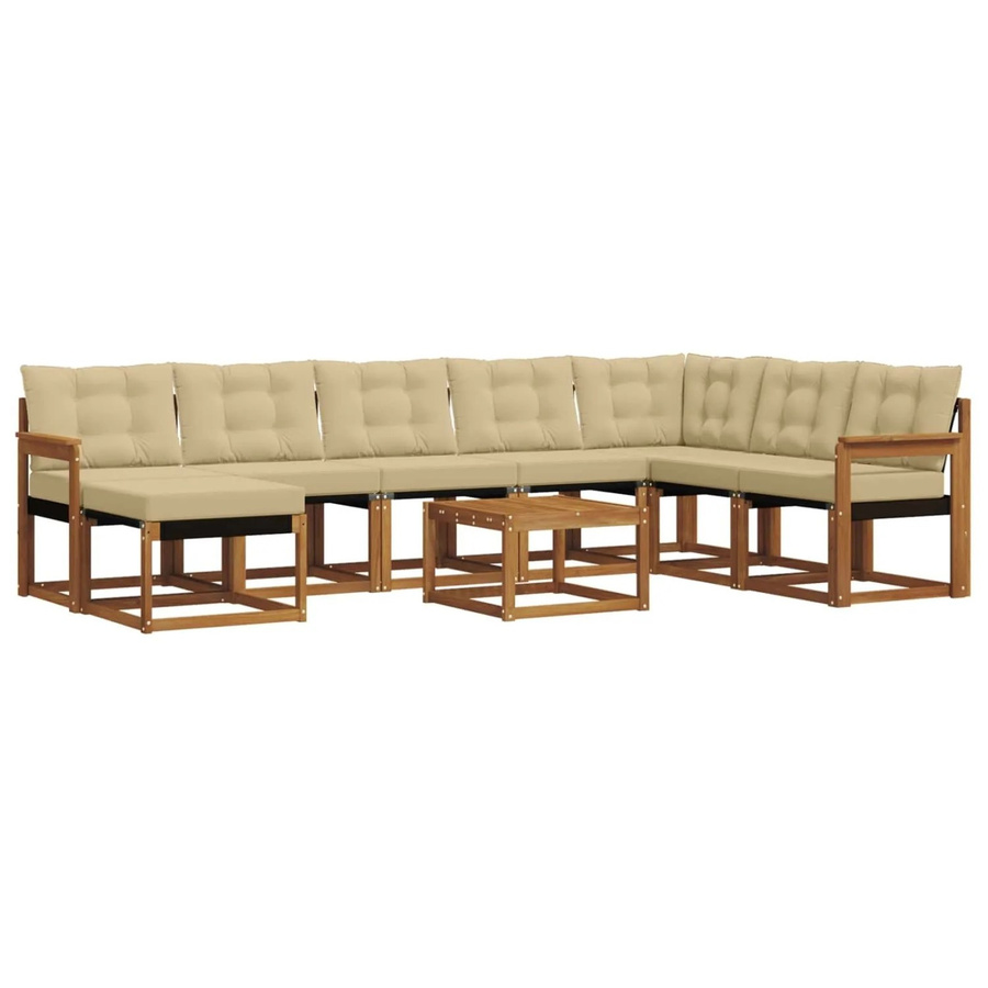 vidaXL Sofa Set 9-tlg. in U-Form aus Akazienholz und Textilene, Natur-Beige mit Kissen - Bild 2