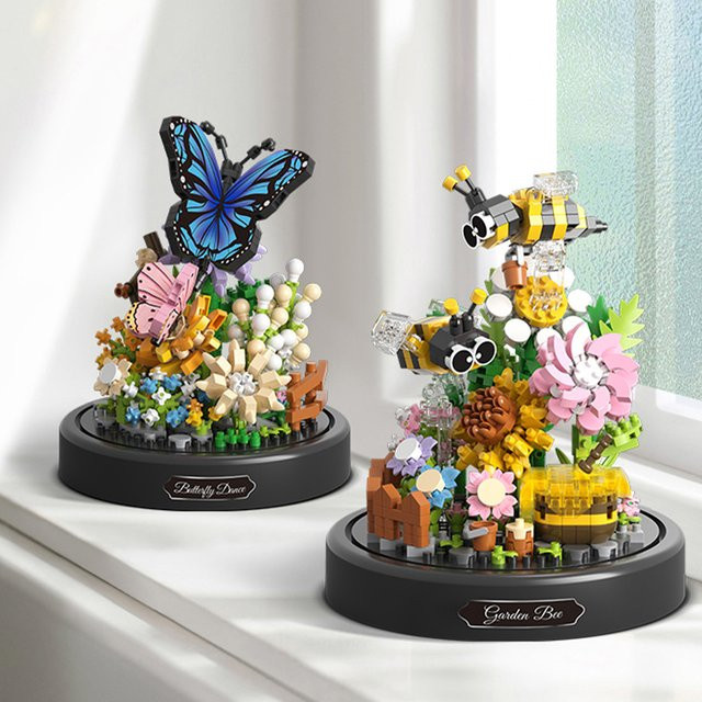 AMAZINGBLOKS Bienen- und Schmetterlings-Bonsai-Bausteine, Insekten-Pflanzen-Topfmodell, DIY-Spielzeug - Bild 1
