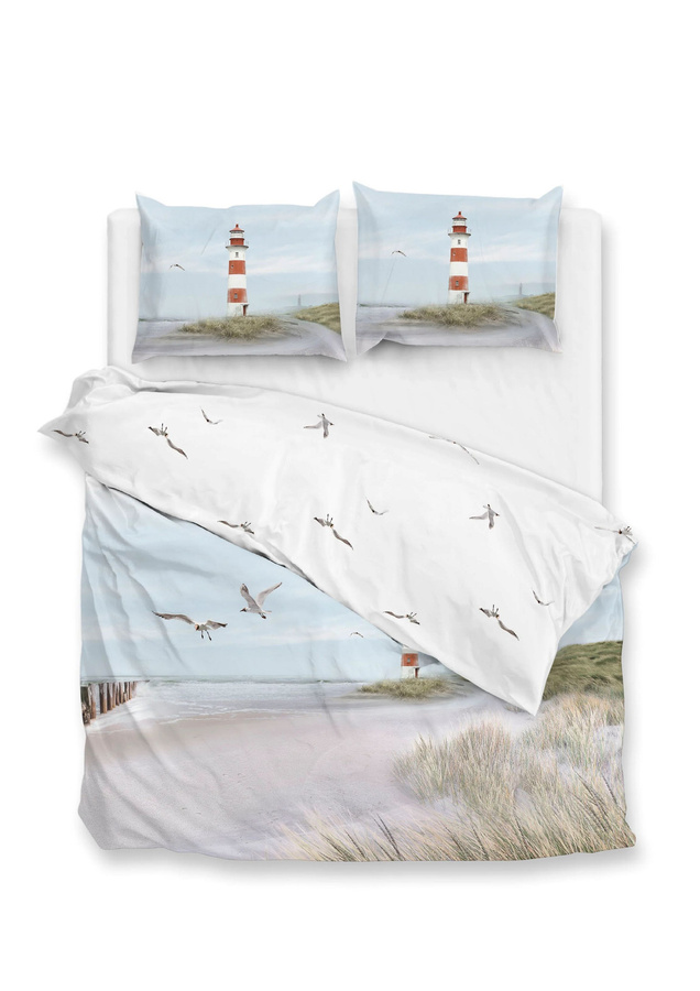 Zo! Home Bettwäsche aus Baumwolle mit Maritim-Motiv Lighthouse und Möwen, Blau, B/T/H: 135 x 200 cm mit 80 x 80 cm Kissenbezug - Bild 1