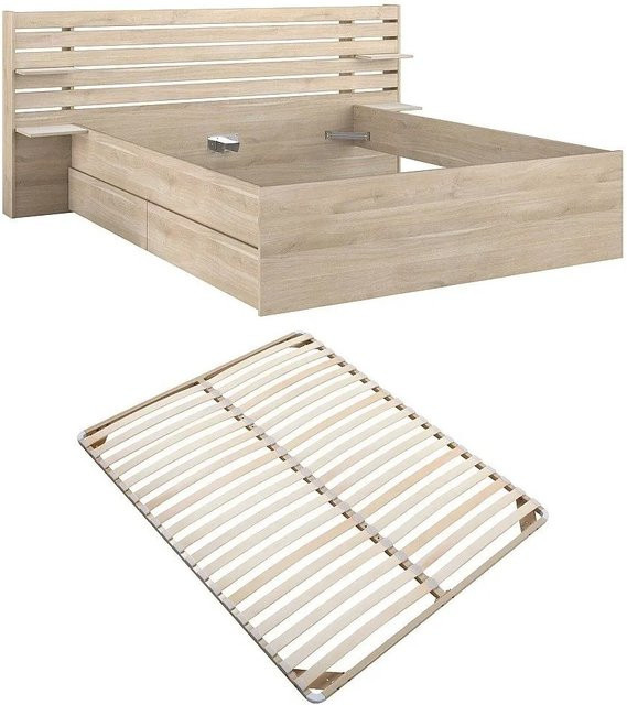 Bettrahmen Tenalia in Natur und Beige mit Schubladen, B/T: 180 x 200 cm, Höhe: 235,4 cm - Bild 1