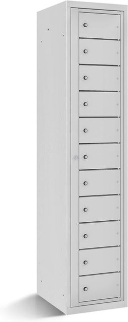 rotstahl Fächerschrank mit Zentraltür und 11 Fächern in Hellgrau, B/T/H: 40 x 50 x 180 cm - Bild 1