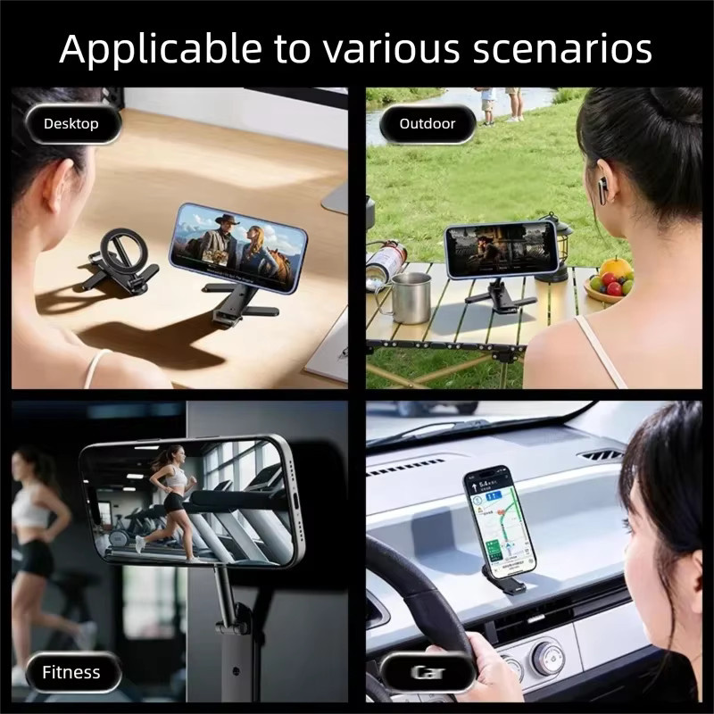 VIKEFON Multifunktionaler Magnetischer Handyständer Schwarz Faltbares Tragbares Selfie-Stativ für MagSafe iPhone iOS - Bild 5