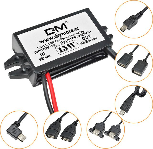 Voktta DC-DC Auto-Stromrichter 12V auf 5V 3A 15W Step Down Spannung Netzteil mit Micro USB Ausgang und Rückwärtsschutz, Schwarz - Bild 1