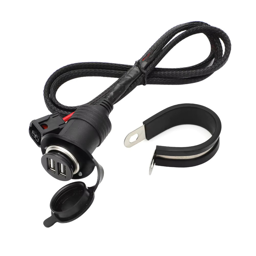 Dual USB Steckdose mit Staubschutz für Honda CRF300L und CRF250L Rally, Schwarz, USB-C Anschluss - Bild 3