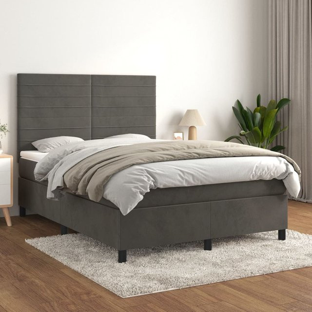 vidaXL Boxspringbett mit Matratze Dunkelgrau Samt B/T/H: 140 x 200 x 128 cm - Bild 2