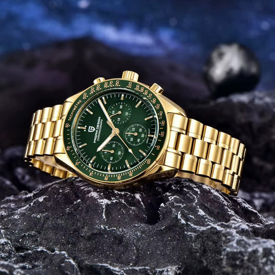 PAGANI DESIGN Chronograph, Gold-Grün, Quarz, Edelstahl, Herren - Bild 4