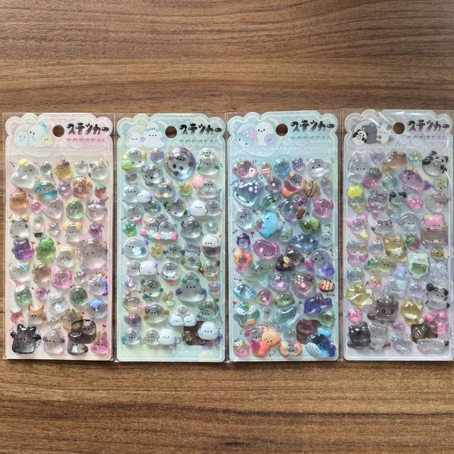 Binchi Kawaii Tier-Sticker Set mit Glitzer-Effekt, 4 Stück, transparent, mehrfarbig - Bild 1