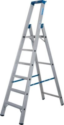 Krause Stabilo Stehleiter R13 mit 6 Stufen aus Aluminium in Silber mit Werkzeugablage und Eimerhaken - Bild 1