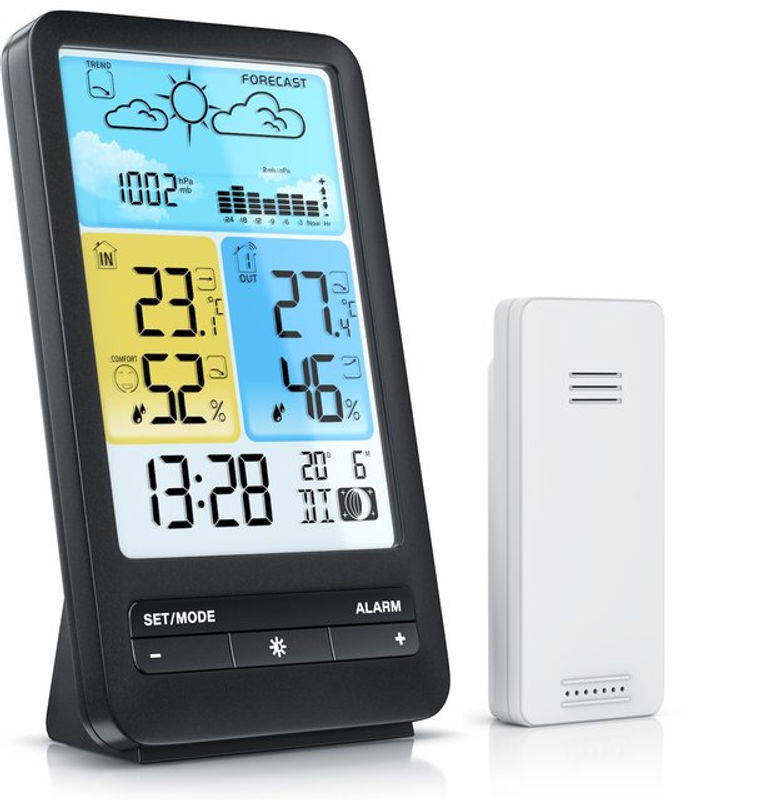 BEARWARE Wetterstation Funk mit Farbdisplay und Außensensor in Schwarz mit Temperaturwarnung und Frostalarm - Bild 2