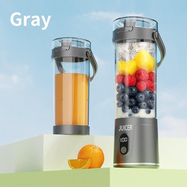 Binchi Outdoor Equipment Tragbarer elektrischer Mixer Grau, 600 ml, USB wiederaufladbar mit 4000mAh Akku für Smoothies und Säfte - Bild 1