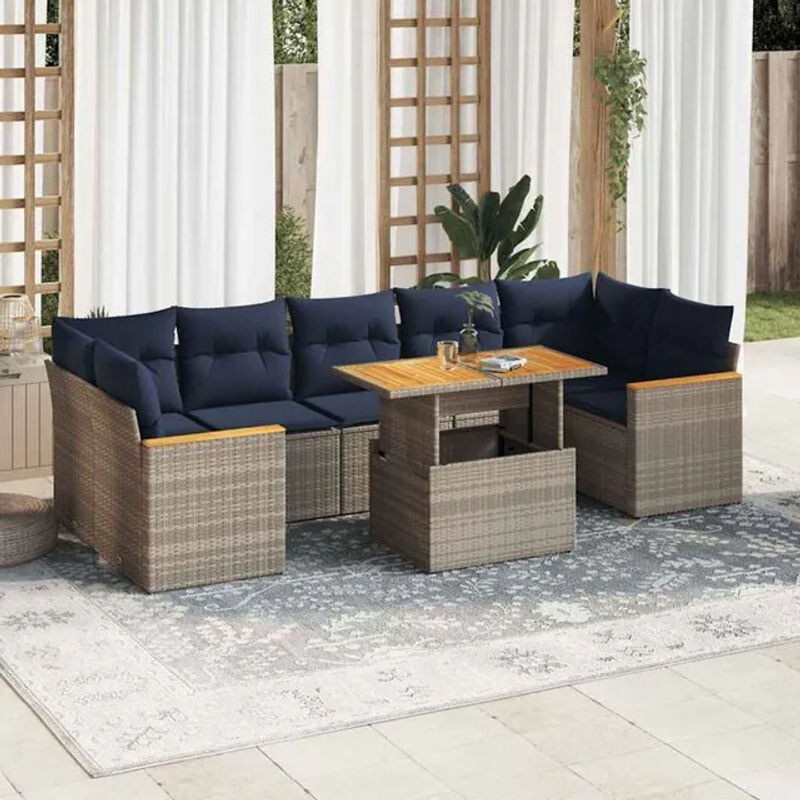 8-tlg. Garten-Sofagarnitur aus Poly-Rattan mit Kissen in Grau von vidaxl - Bild 1