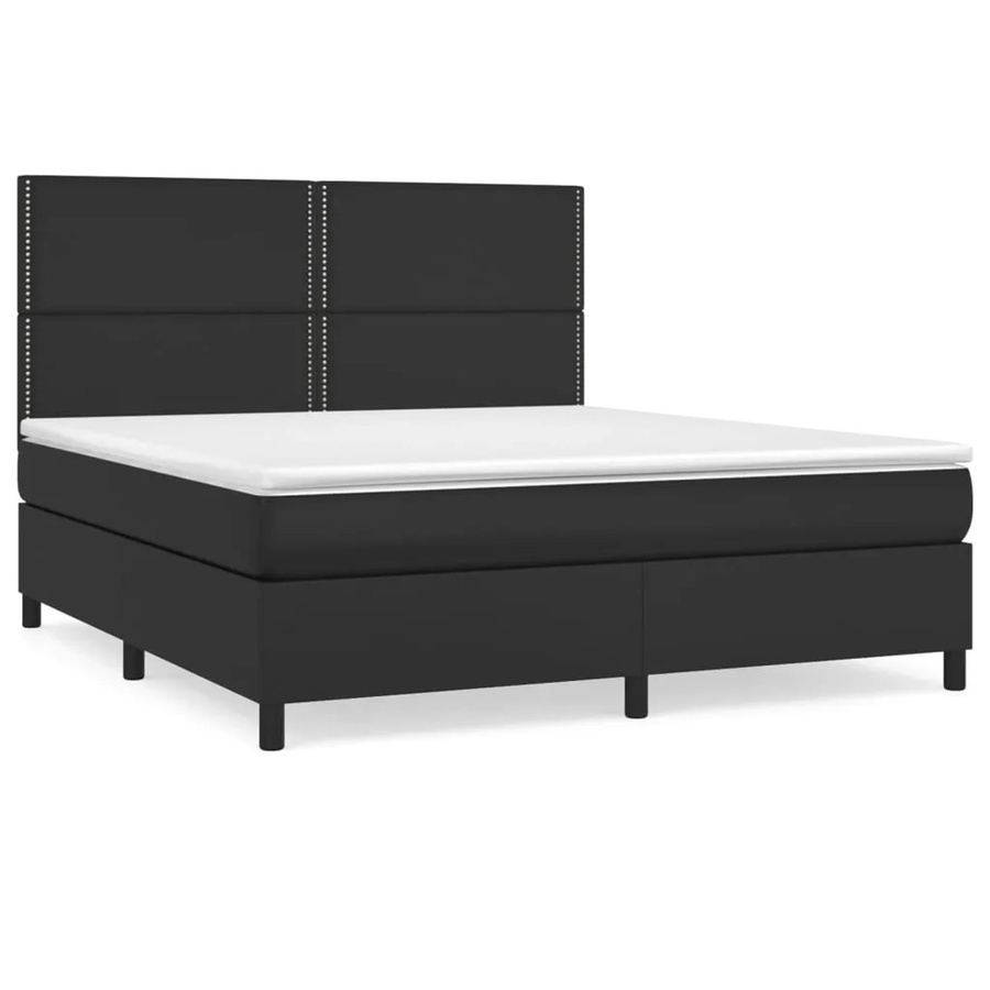 vidaXL Boxspringbett mit Matratze in Schwarz aus Kunstleder, Hybridbett mit Taschenfederkern, B/T/H: 180 x 200 x 118 cm - Bild 2