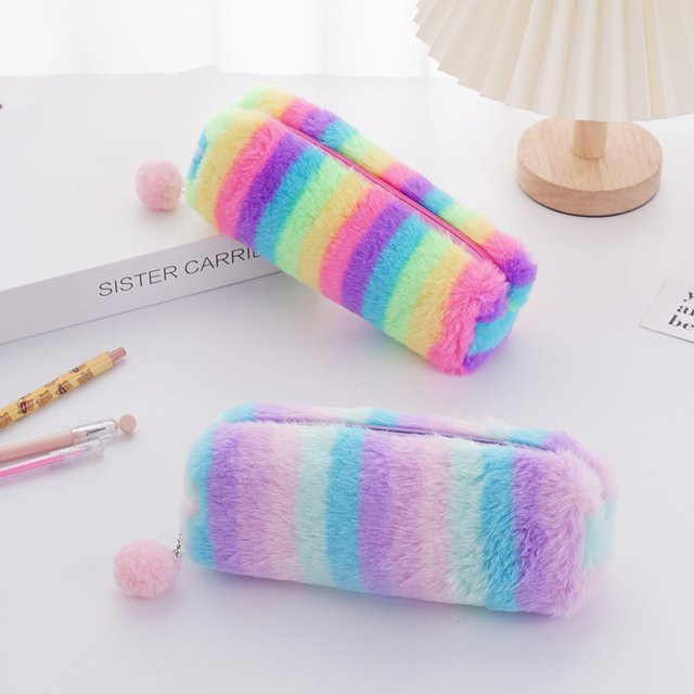 Buntes Federmäppchen mit Regenbogenstreifen als Schreibwaren-Organizer für Schule und Büro, Mehrfarbig - Bild 1