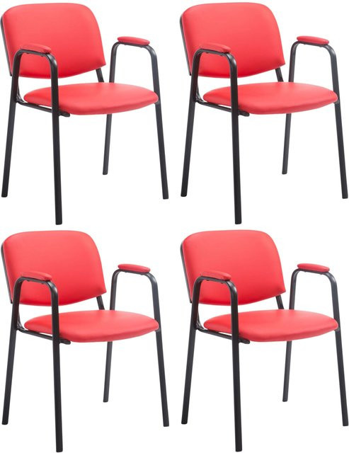 CLP Ken Pro Stapelstuhl 4er Set mit Armlehnen, gepolsterte Konferenzstühle aus Kunstleder in Schwarz mit Metallgestell - Bild 1