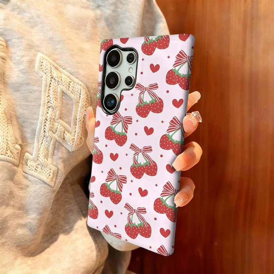 Stoßfeste doppellagige Handyhülle mit Erdbeerbogen-Herzen für Samsung Galaxy S25 Ultra, S24 und S23 Ultra Plus - Bild 2