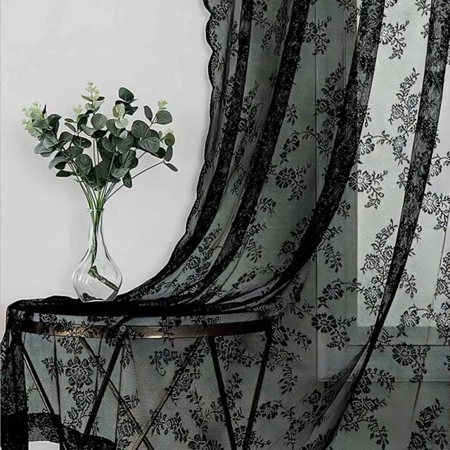 MARKET-1 Spitzenvorhang mit floralem Muster in Weiß, transparentes Polyester-Garn für Schlafzimmer und Fensterdekoration, Breite: 100 cm, Höhe: 180 cm - Bild 1
