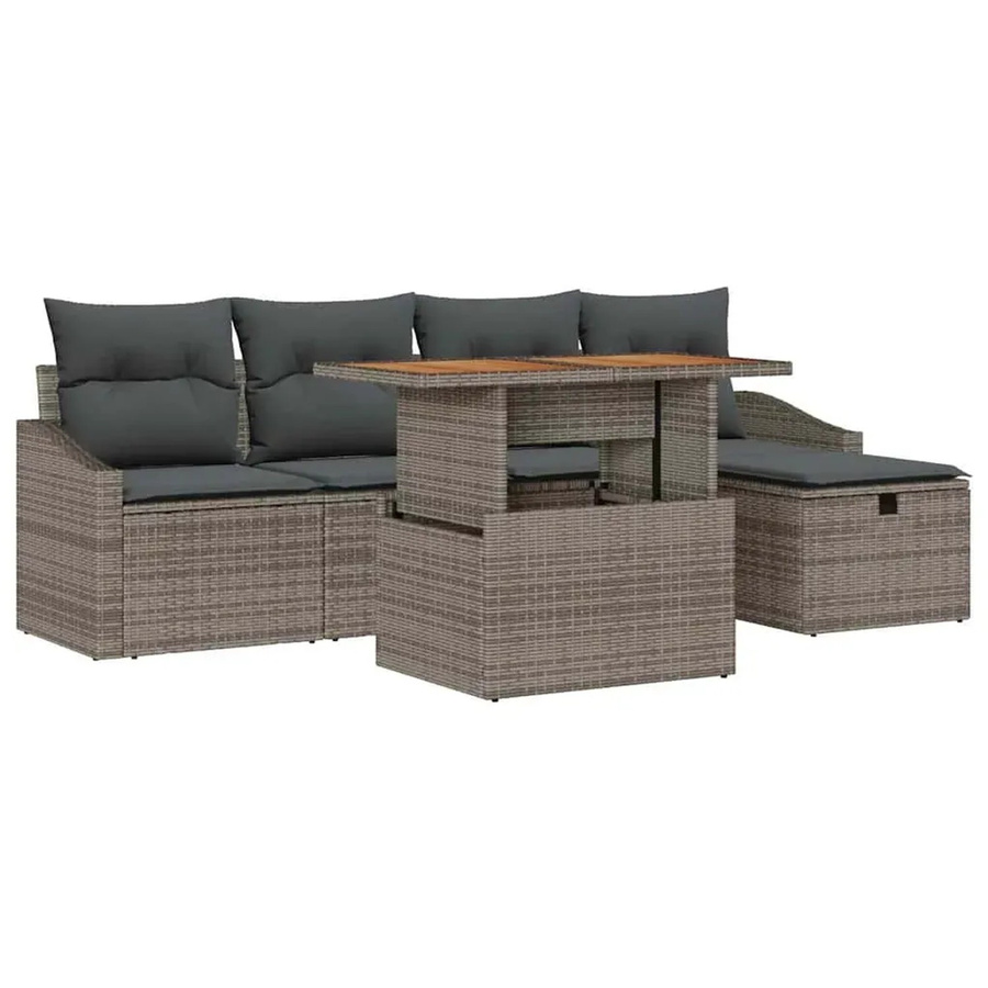 vidaXL 6-teiliges Garten-Sofa-Set aus Polyrattan in Grau mit Kissen für Garten, Balkon und Terrasse - Bild 2