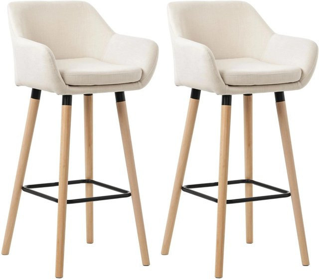 2er Set DELUKE Barhocker MIRID in Beige mit Rückenlehne aus Stoff und Buchenholz, B/T/H: 51 x 50 x 101 cm - Bild 1
