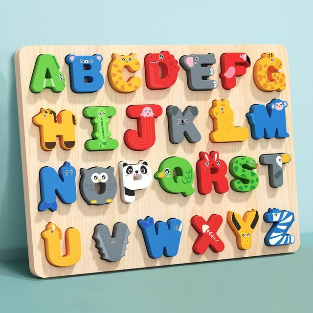 Linyi toy Montessori Holz Puzzle Alphabet Zahl Bunt - Bild 1