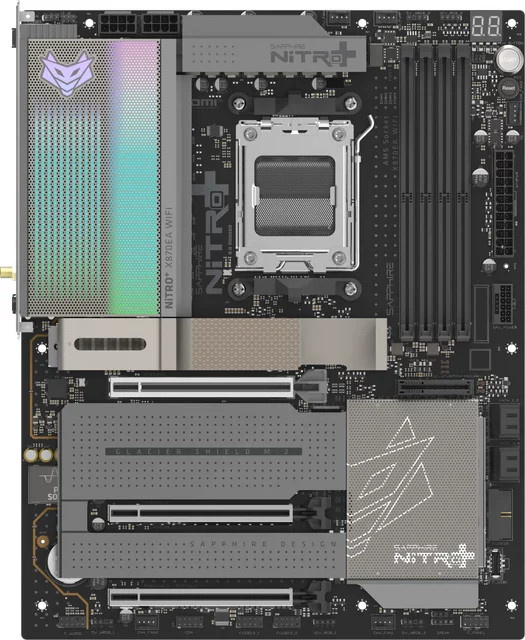 Sapphire NITRO+ X870E-A WIFI7 Mainboard AM5 DDR5 PCIe 5.0 ATX in Schwarz und Silber - Bild 2