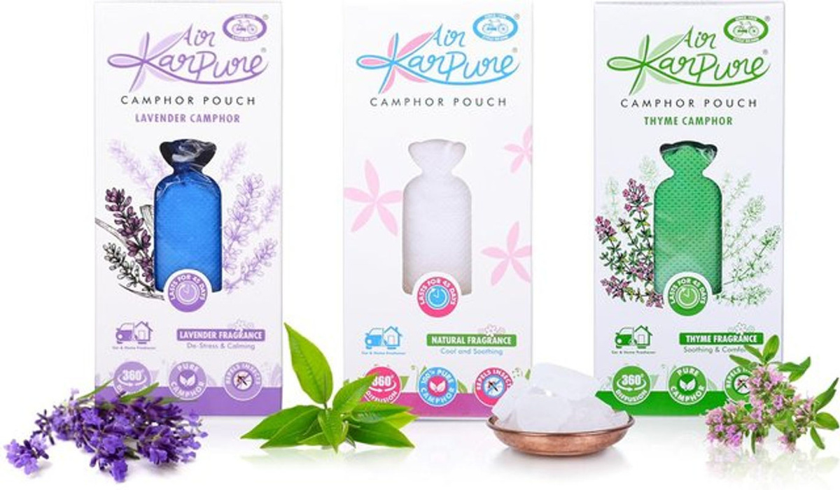 Cycle Pure Luftfrischer Sachet Set mit Kampfer in Lavendel, Thym und Bhimseni für Zuhause, Auto und Büro, 3er Pack, Mehrfarbig - Bild 1