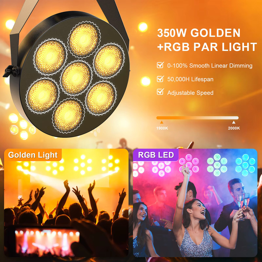U'King RGB LED Retro Bühnenlicht in Gold/Messing mit 7x50W, DMX512 Strobe Effekt Lineares Vintagelicht für DJ, Disco und Show - Bild 4