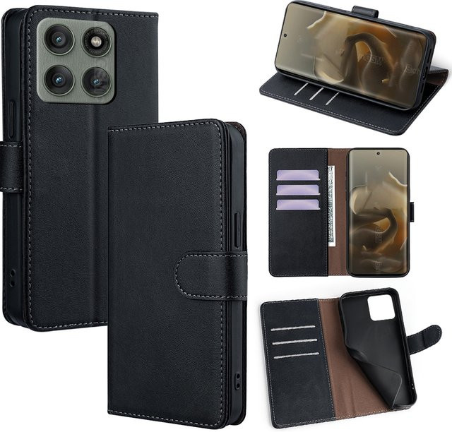 Lederhülle im Buchstil mit Magnetverschluss und Kartenfächern für Motorola Edge 50 Pro Edge 40 Edge 30 Pro Neo Fusion Flip-Cover in Schwarz oder Rot - Bild 1