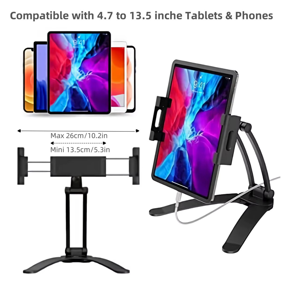 YNMIWEI Küchenschrank Wandhalterung für Tablet und Handy in Schwarz, 360 Grad drehbar, Metall-Halterung für 5 bis 13,5 Zoll Geräte wie iPad, iPhone und Tab - Bild 2