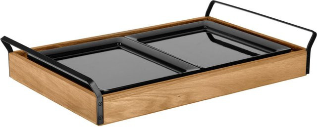VEGA Buffet-Kühltablett Esino niedrig, 2x GN 1/2, Melamin, eiche/schwarz, B/T/H: 38.6 x 61.9 x 10.9 cm - Bild 1