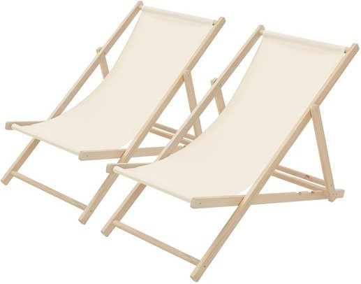 ECD Germany Liegestuhl 2er Set aus Holz in Beige mit klappbarer Konstruktion - Bild 1