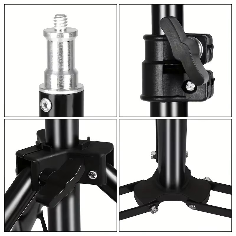 Tragbares Fotostativ aus Aluminiumlegierung in Schwarz mit 1/4 Zoll Schraube für Softbox, LED-Ringlicht, Telefon und Kamera - Bild 3