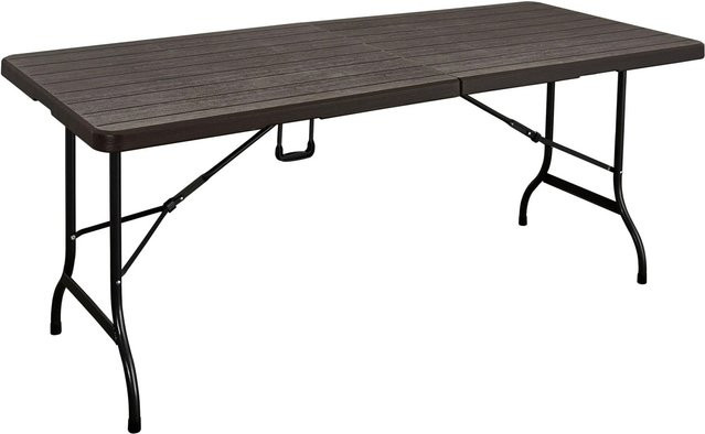 DELUKE Gartentisch MELVIN Klapptisch aus Kunststoff in Holz-Optik, Braun, B/T/H: 180 x 75 x 72 cm - Bild 1