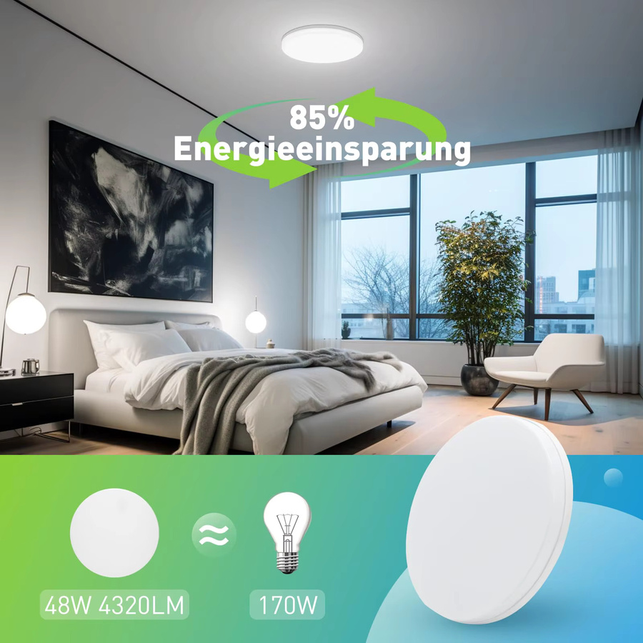 Moderne runde LED-Deckenleuchte von IRALAN in Weiß für Wohnzimmer, Schlafzimmer und Küche - Bild 2