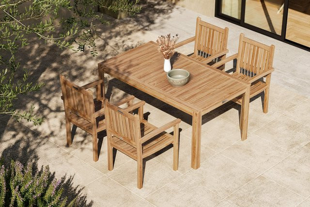 OUTFLEXX Garten-Essgruppe aus Akazie in Braun mit Tisch und 4 Gartenstühlen, Tisch Breite: 160 cm, Tiefe: 90 cm - Bild 1