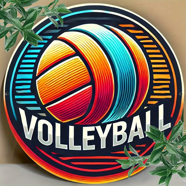 Potdemiel Volleyball Wandkunstschild aus Metall im Vintage-Stil, Mehrfarbig, B/H: 20,3 x 20,3 cm - Bild 1