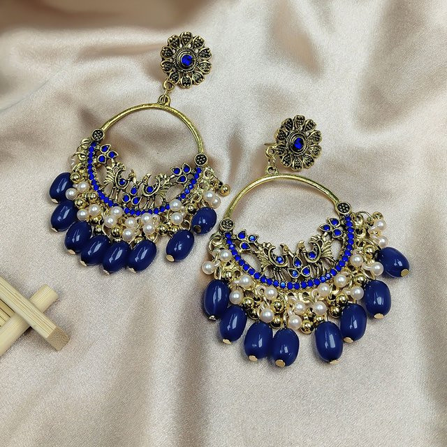 TopHanqi Ohrringe, Blau, Kristall, Perle, Messing, Gold, Damen - Bild 1