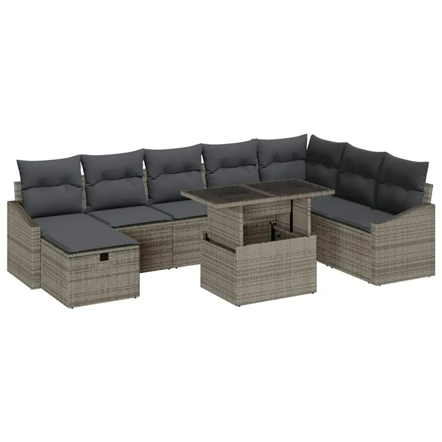 vidaXL Garten-Sofa-Set aus Poly-Rattan in Grau, 9-teilig und höhenverstellbar - Bild 2