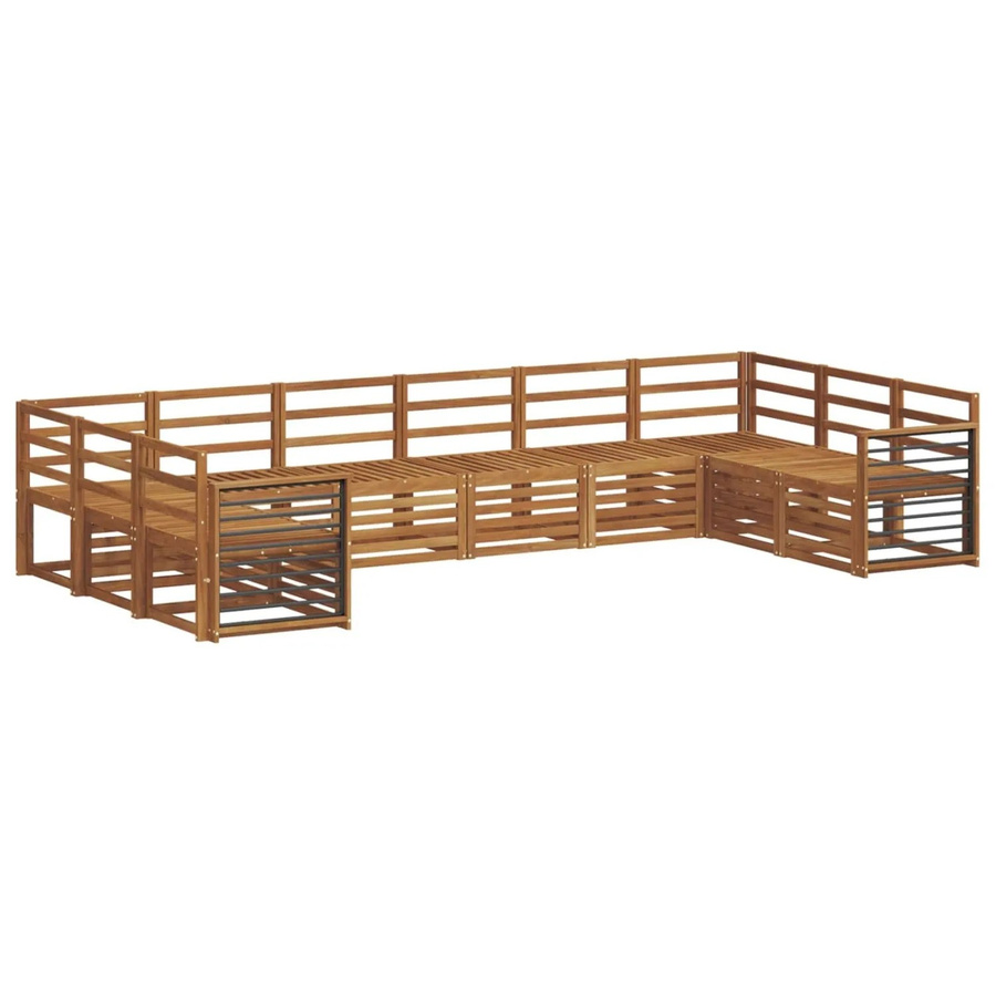 vidaXL Sofagarnitur aus Massivholz Akazie in Natur, 10-teiliges U-Form Sofa Set mit Latten-Design und Armlehnen, braun - Bild 2