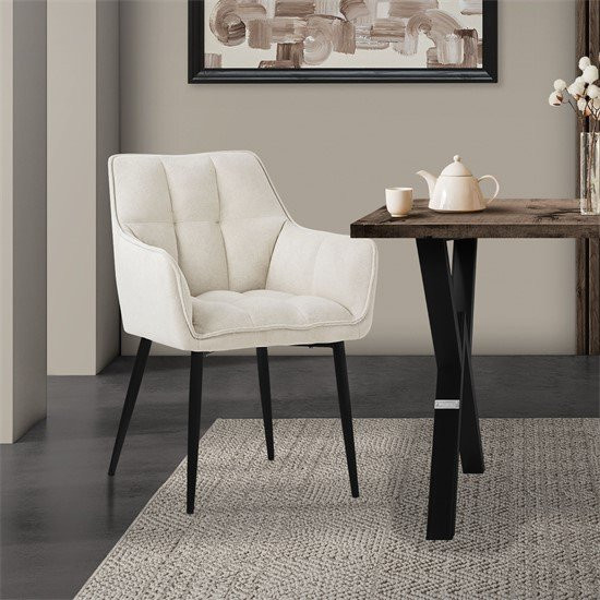 ML-Design Esszimmerstuhl aus Frotteestoff in Beige mit gepolsterter Sitzfläche und Armlehnen, B/T/H: 63 x 49 x 90 cm - Bild 1