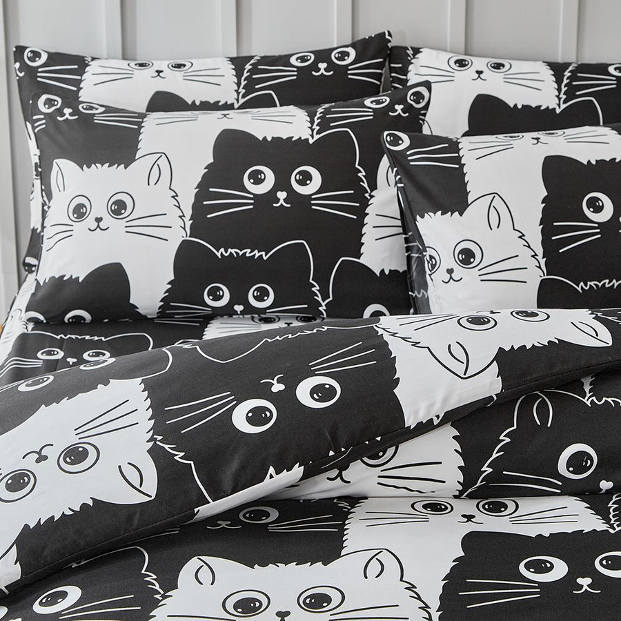 Bettwäsche Set mit Katze und Schleifen Design inklusive Reißverschluss, 3-teilig, B/H: 135 x 200 cm - Bild 2