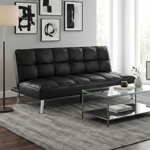Klappsofa MCW-K21 Schlafsofa aus Kunstleder in Schwarz mit Schlaffunktion und Nosagfederung, Liegefläche: Breite: 181 cm, Tiefe: 107 cm - Bild 1