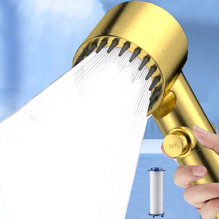 AQUREOW Goldener 4-Modus Druckverstärkungs-Duschkopf mit Filter und Ein-Tasten-Wasserstopp - Bild 2