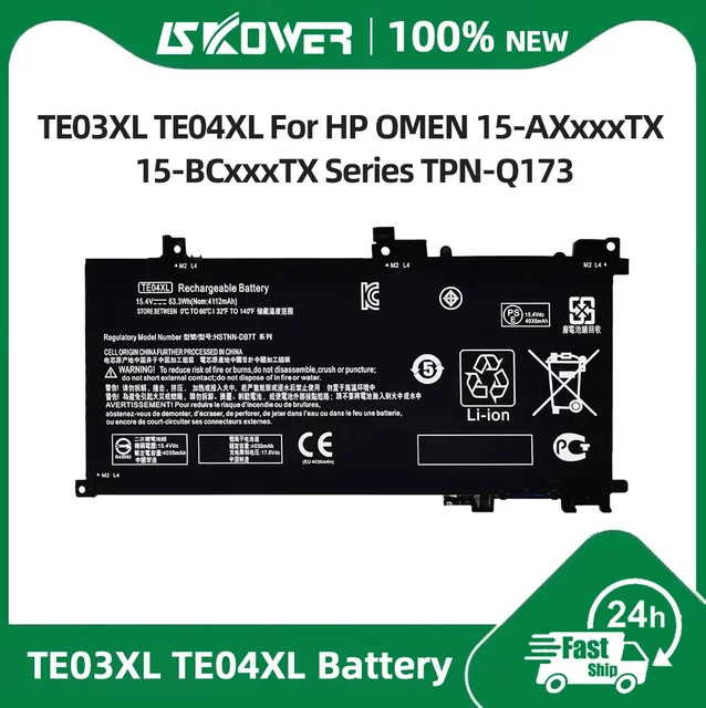 HP Laptop-Akku TE04XL 905175-271 in Schwarz für Pavilion Omen 15-BC200 15-AX200 15-AX207 AX216 15-BC013 TPN-Q193 Q173 - Bild 1
