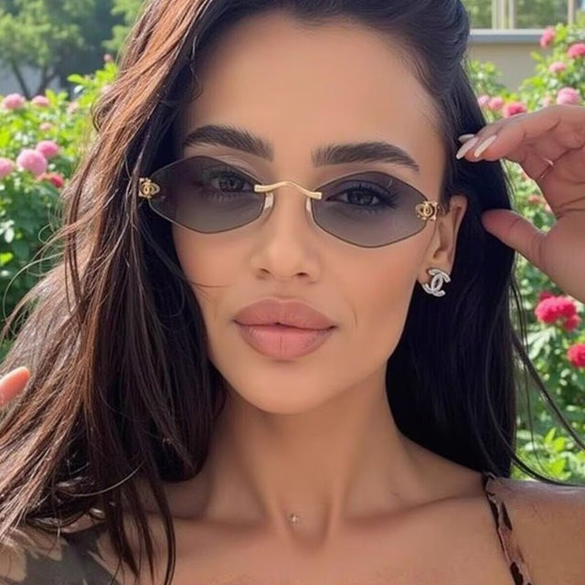 GLTRENDY Sonnenbrille, Damen, randlos, hexagonal, Metall - Bild 1