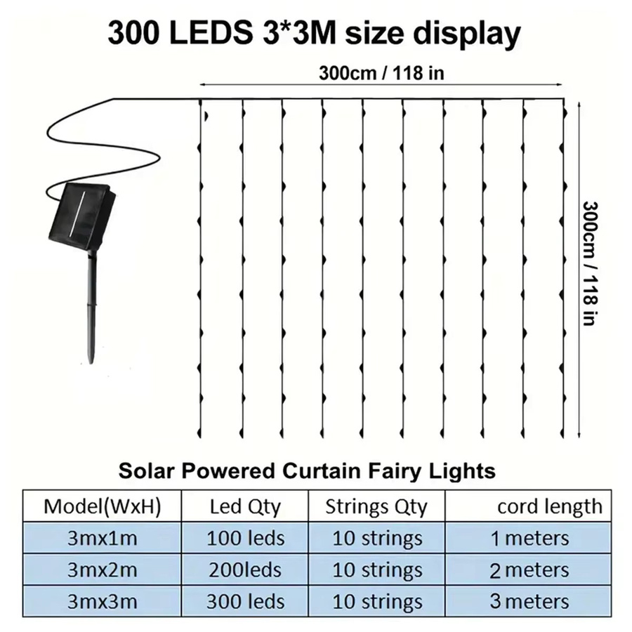 Peach Forest Solar Vorhang Lichterkette mit 8 Modi, Warmweiß, Transparent - Bild 3