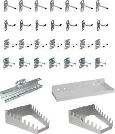 Werkzeughalter Set ADB, 32-teilig, für Lochwände mit 4-Kantlochung 10 x 10 mm und 38 mm Lochabstand, Stahl pulverbeschichtet, Farbe: Weißaluminium RAL 9006 - Bild 1