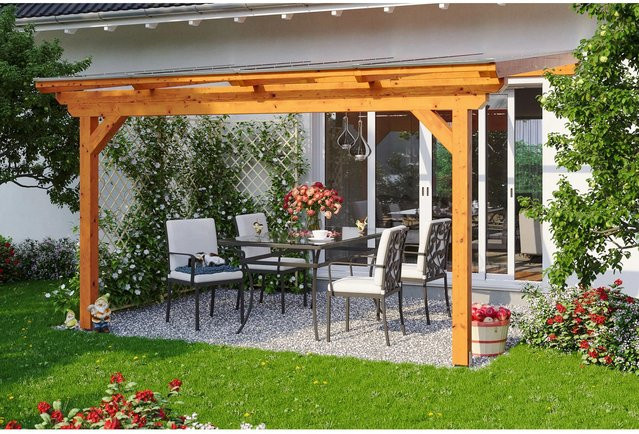 Skan Holz Terrassenüberdachung Ancona aus Leimholz Eiche hell mit Polycarbonat-Dach B/T/H: 434 x 350 cm - Bild 1