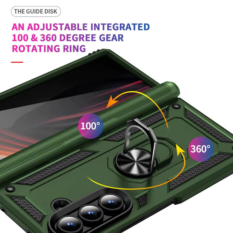 Stoßfeste Hartschalen-Schutzhülle mit Scharnierschutz, Ringhalter und Ständer für Samsung Galaxy Z Fold 7, 6, 5 in Blau oder Grün - Bild 5