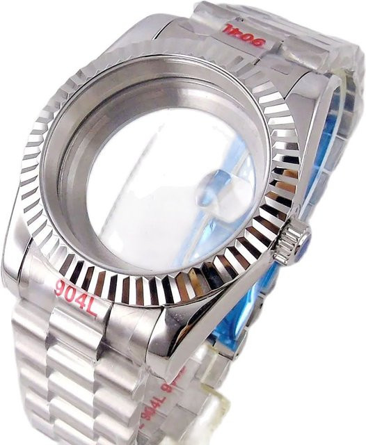 tandorio Uhrengehäuse Edelstahl, silber, geriffelt, 36mm 39mm, Unisex - Bild 1